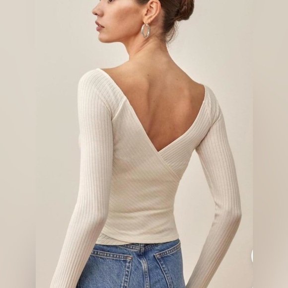 Reformation Cream Ribbed Wrap Top - Picture 2 of 4